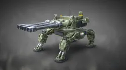 Rigged Futuristic Sci-Fi Mechanical Drone Cannon Robot Low-poly 3D model
