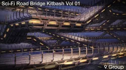 Sci-Fi Road Bridge Kitbash Vol 01 Low-poly 3D model