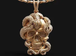 Skull and snake pendant 3D print model