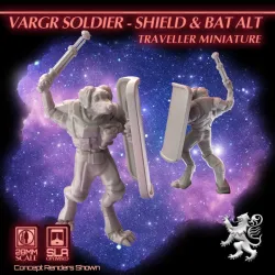 Vargr Soldier - Shield and Bat Alt - Traveller Miniature