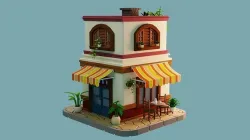 Cartoon Cafe Low-poly 3D model