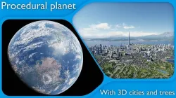 Large scale procedural planet with 3D cities and vegetation 3D model