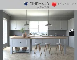 Redshift - C4D Scene files - French Country Kitchen Interior 3D model