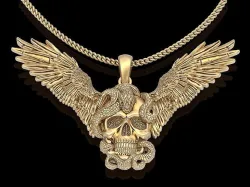Skull snake wing  pendant gold printable jewelry 3D model 3D print model