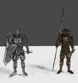 Sunlord and Moonlord set of armors and weapons 3D model