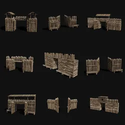 WOODEN GATE DOOR PALISADE WALLS MEDIEVAL FANTASY COLLECTION Low-poly 3D model