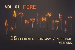 15 fire elemental weapons - medieval - fantasy - magic - VOL 01 Low-poly 3D model