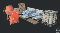 Concrete Mixer - Water Tank  -Pallet-Cement Bag - Concrete Block Low-poly 3D model