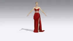 DRESS  RED  HEART NECKLINE CORSET DRESS DRAPED COLOR  3D model