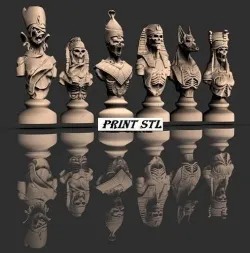 Egyptian pharaohs-skeleton-mummies chess pieces 3D print Stl 3D print model