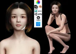 Kimiko  Fully Rigged and Game-Ready Asian Teen in Swimsuit Low-poly 3D model