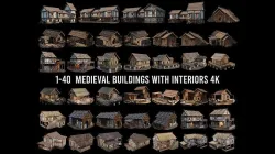 1 - 40 OLD MEDIEVAL BUILDINGS PACK 4K Textures GameReady Low-poly 3D model