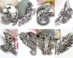 A collection of 8 brooches 3d models Bird Chameleon Three Twig 3D print model
