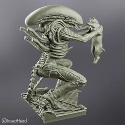 Alien xenomorph holding a cat for 3D printing 3D print model