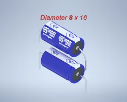 Aluminum Axial Electrolytic Capacitor. VX series 100uf 50v. 8x16mm. Pitch 18.5 to 25mm. Electrolitico NICHICON