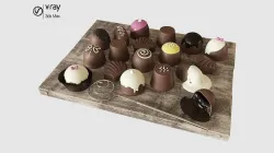 Chocolate Set assortment of chocolates on wooden tray 3D model