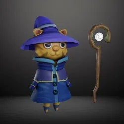 Ginger Cat with a Wizard Outfit Low-poly 3D model