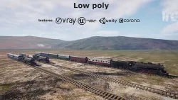 locomotive  animation passenger car with interior Low-poly 3D model