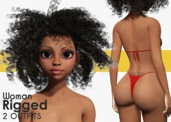 Naked African Female Cartoon Black afro rigged Woman Female 3D Low-poly 3D model