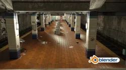 Old Subway Station Blender Scene - Textured Materials UV  3D model