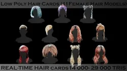 Realistic Hairstyle Pack 11 pieces RealTime Low Poly Cards Low-poly 3D model