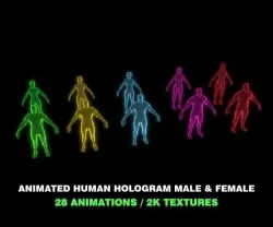 Animated Human Hologram Male and Female 3D Model 28 Animations Low-poly 3D model
