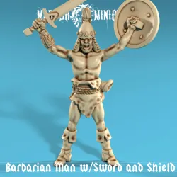 Barbarian Man with Sword and Shield