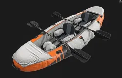 Can-Kayak-And-Paddles orange and raft 3D model
