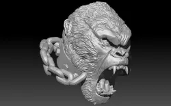 Chained Animal head Monkey Gorilla Ring 3D print model