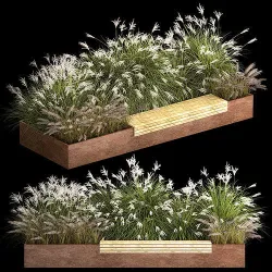 Flowerbed With Bushes In Rusty Flowerpots 1138 3D model