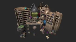 Medieval Laboratory Furniture Set Low-poly 3D model