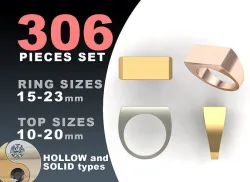 Signet rings set RECTANGLE top 3D print model