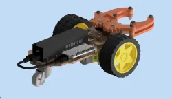 Simple two-wheel drive robotic machine with gear grabber.