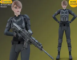 Army Girl with Tactical Stealth Combat Soldier Armor - Rigged - Low-poly 3D model