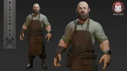 Blacksmith bearded man in apron Low-poly 3D model