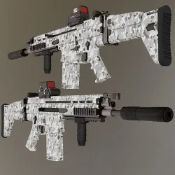 FNH Scar Heavy MK17 snow camo with new accessories Low-poly 3D model