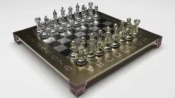 Metallic Chess Figures On Metallic Chess Board 3D model