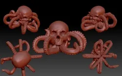 Octo-Skull four octopus skulls and octopus tentacles 3D print model