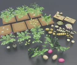 Potato growing and cooking set Low-poly 3D model