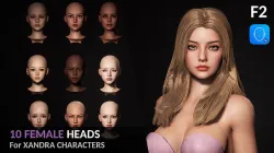 10 FEMALE HEADS PACK - Rigged with ARKit shapes Low-poly 3D model