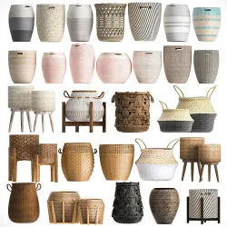 Basket Collection  Wicker  Rattan White Baskets 3D model