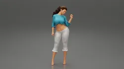 Cute model woman in short t shirt and Short 3D print model