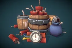 Explosives Barrels n Dynamite - Low Poly Hand Painted Low-poly 3D model