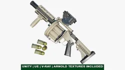 Grenade Launcher Gun All PBR Unity UE Textures Included Low-poly 3D model