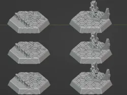 Hex Bases Urban Ruins SET 1 with front indicator for battletech etc.