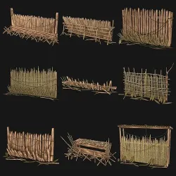 JUNGLE SWAMP PALISADE TRAP WALLS BARRIER BARRICADE COLLECTION Low-poly 3D model