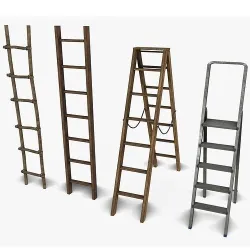 Ladder Collection four wooden ladders Low-poly 3D model