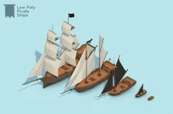 Low Poly Pirate Ships with Wrecked Versions Low-poly 3D model