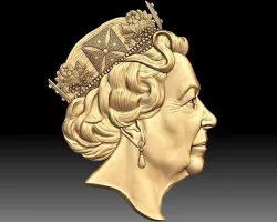Queen Elizabeth portrait coin medal bas-relief 3D print model