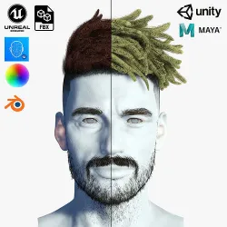 Realistic Hair Male Beard brows mustache p8 card  Low-poly 3D model